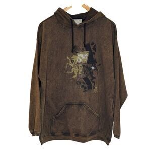 Rolling Rock Beer Brown Acid Wash Size Large Pullover Hoodie Sweatshirt